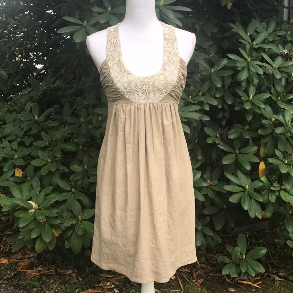 Molly NY Linen Blend Halter Dress Light Gold/Sand
